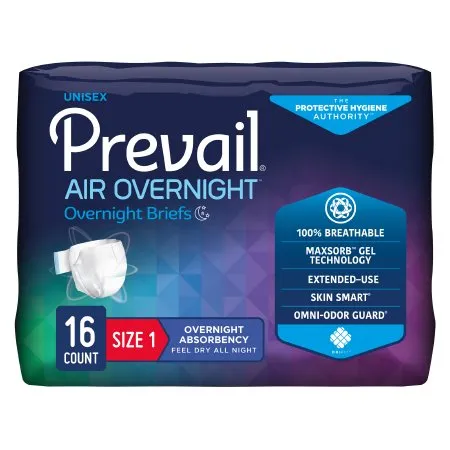 First Quality - NGX-012 - Prevail Air Overnight Unisex Adult Incontinence Brief Prevail Air Overnight Size 1 Disposable Heavy Absorbency