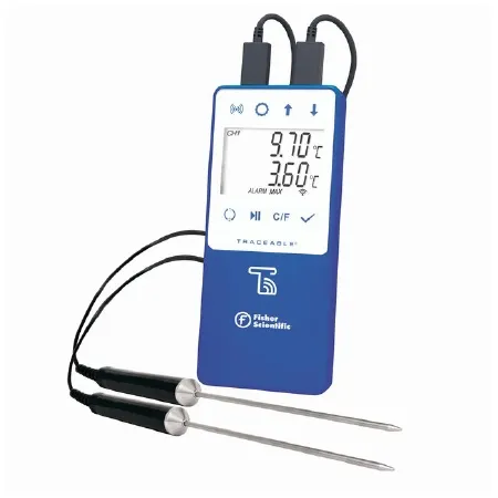 Fisher Scientific - Fisherbrand TraceableLIVE - 15079618 - Datalogging Refrigerator / Freezer Thermometer With Alarm Fisherbrand Traceablelive Fahrenheit / Celsius -58° To +140° (-50° To +60°c) 2 Stainless Steel Probes Multiple Mounting Options Battery Op