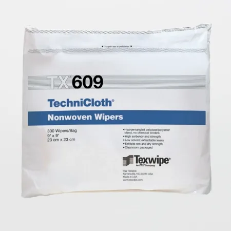 Texwipe - TechniCloth - TX609 - Cleanroom Wipe Technicloth Iso Class 5 - 8 White Nonsterile 45% Polyester / 55% Cellulose Nonwoven 9 X 9 Inch Disposable