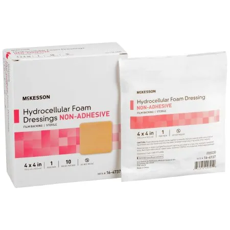 McKesson - 16-4737 - Foam Dressing 4 X 4 Inch Without Border Film Backing Nonadhesive Square Sterile