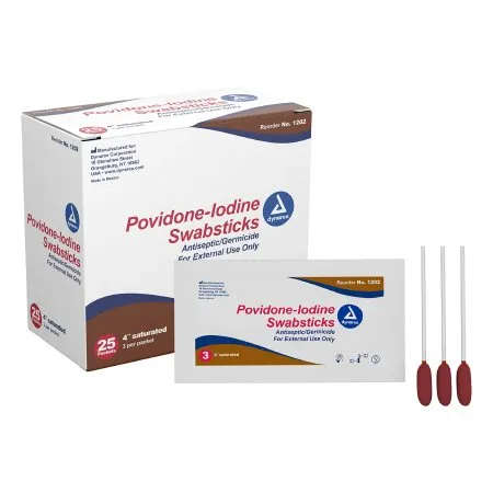Dynarex - 1202 - Impregnated Swabstick 10% Strength Povidone Iodine Individual Packet NonSterile