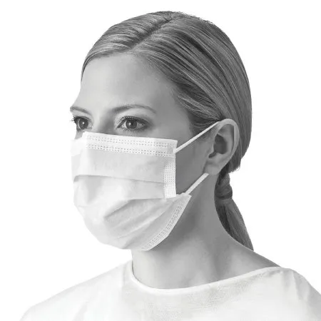 Medline - NON27355 - Procedure Mask Pleated Earloops One Size Fits Most White NonSterile ASTM Level 1 Adult