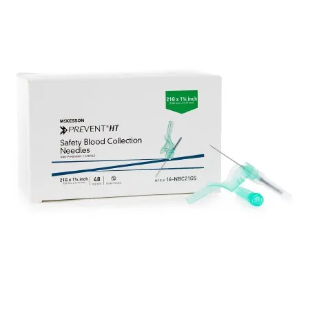 McKesson - From: 16-NBC21G1 To: 16-NBC22G1 - Prevent HT Prevent HT Blood Collection Needle 21 Gauge 1 1/4 Inch Needle Length Safety Needle Without Tubing Sterile