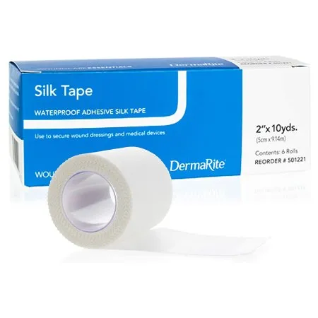 DermaRite Industries - Silk Tape - 501221 - Waterproof Medical Tape Silk Tape White 2 Inch X 10 Yard Silk-Like Cloth NonSterile