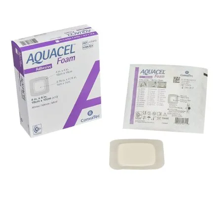 Convatec - Aquacel - 420680 - Foam Dressing Aquacel 4 X 4 Inch With Border Waterproof Film Backing Silicone Adhesive Square Sterile