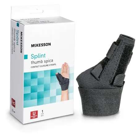 McKesson - 155-BH82710 - Thumb Splint McKesson Adult One Size Fits Most Hook and Loop Closure Left or Right Hand Black