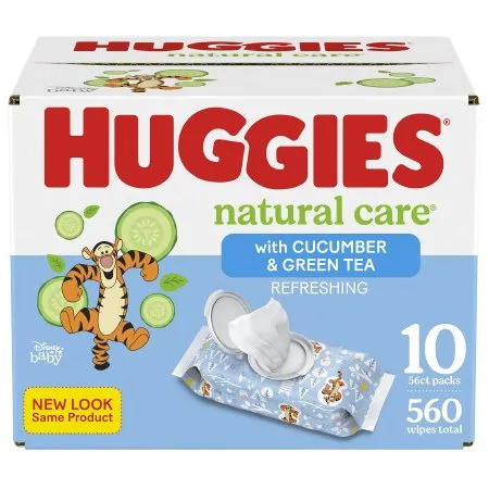 Kimberly Clark - Huggies Natural Care Refreshing - 50130 - Baby Wipe Huggies Natural Care Refreshing Soft Pack Water / Aloe / Caprylyl Glycol / Vitamin E Cucumber / Green Tea Scent 560 Count