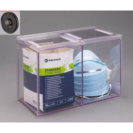 Poltex - DBLCONMSK-M - Double Cone Mask Dispenser Magnetic Mount 2-Compartment Clear 5-1/2 X 5-1/2 X 7 Inch PETG Plastic