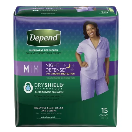 Kimberly Clark - Depend Night Defense - 51703 -  Female Adult Absorbent Underwear  Pull On with Tear Away Seams Medium Disposable Heavy Absorbency