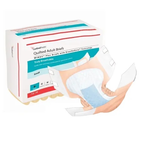 Cardinal Health - 66132 - Cardinal Wings Quilted Plus with BreatheEasy Technology Unisex Adult Incontinence Brief Wings Quilted Plus with BreatheEasy Technology Small Disposable Heavy Absorbency