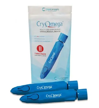 CryoConcepts - 160-2002 - CryOmega Twin Pack, Contains: (2) Standard Pens with 16g of Nitrous Oxide Spray, (1) Instructions for Use (US Only) (Item is considered HAZMAT and cannot ship via Air or to AK, GU, HI, PR, VI)
