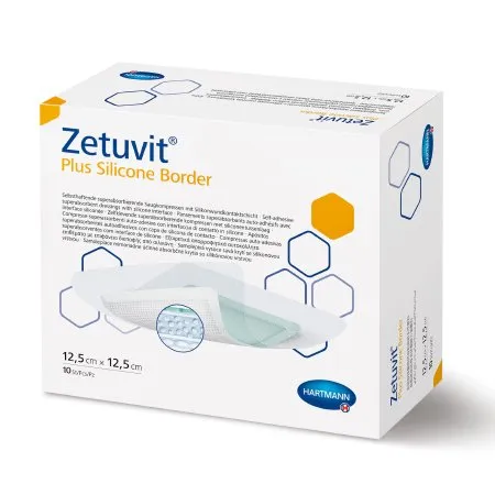 Hartmann-Conco - From: 413119 To: 413122 - Zetuvit Plus Silicone Border Superabsorbent Dressing, 4" x 4" Dressing, 2" x 2" Pad.