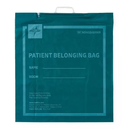 Medline - NON026320GR - Patient Belongings Bag 18 X 20 Inch Plastic Rigid Handle Closure Dark Green