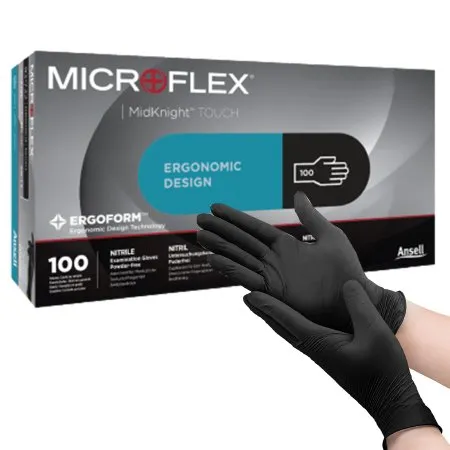 Microflex Medical - 93732070 - MICROFLEX MidKnight Touch 93 733 Exam Glove MICROFLEX MidKnight Touch 93 733 Small NonSterile Nitrile Standard Cuff Length Textured Fingertips Black Not Rated