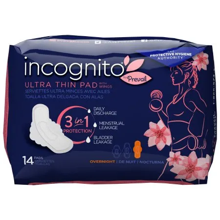 First Quality - PVH-414 - incognito by Prevail Feminine Pad incognito by Prevail Ultra Thin with Wings / Overnight Heavy Absorbency