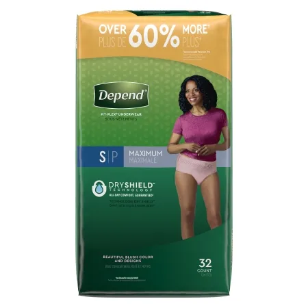 Kimberly Clark - 53741 - Depend FIT FLEX Incontinence Underwear for Women, Maximum Absorbency, Small, Blush, 32 Count, Replaces Item 6947920.