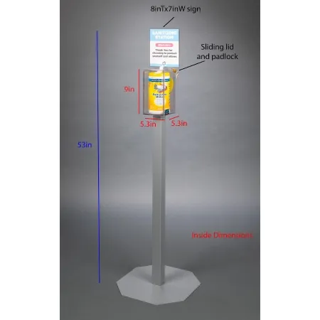 Poltex - SANSTAT4-2STL - Sanitizing Station Poltex Floor Standing 1 Box Of Disinfecting Wipes Clear 9 X 5.3 X 5.3 Inch Petg And Powder Coated Steel