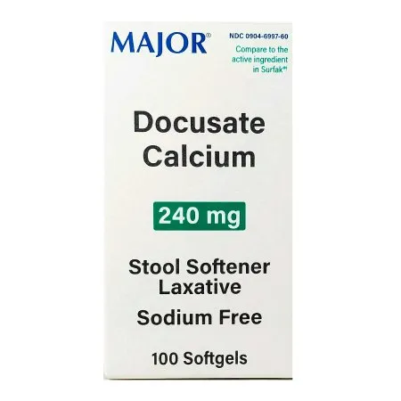 Major Pharmaceuticals - 00904699760 - Stool Softener Capsule 100 per Bottle 240 mg Strength Docusate Calcium