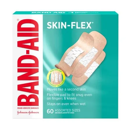 J & J Sales - Band-AidSkin-Flex - 38137118351 - Adhesive Strip Band-aidskin-flex 1-1/8 X 2-3/8 Inch / 7/8 X 2-3/4 Inch / 5/8 X 2-3/4 Inch Plastic Rectangle Tan Sterile