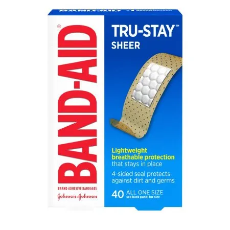 J&J - Band-Aid TRU-STAY - 08137004666 - Adhesive Strip Band-Aid TRU-STAY 3/4 X 3 Inch Plastic Rectangle Sheer Sterile