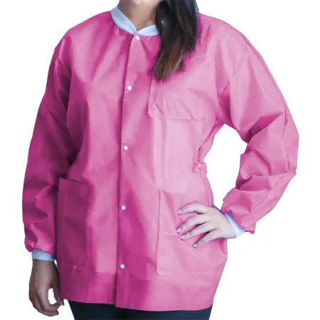 Dukal - FitMe - UGJ-6509-L - Lab Jacket Fitme Raspberry Pink Large Hip Length 3-layer Sms Disposable