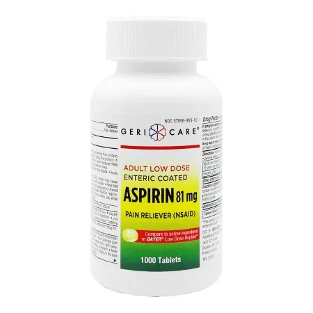 Geri-Care Pharmaceuticals - 983-10-GCP - Pain Relief 81 Mg Strength Aspirin Tablet 1,000 Per Bottle
