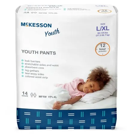 McKesson - YPLXL - Unisex Youth Absorbent Underwear Pull On with Tear Away Seams Large / X Large Disposable Heavy Absorbency