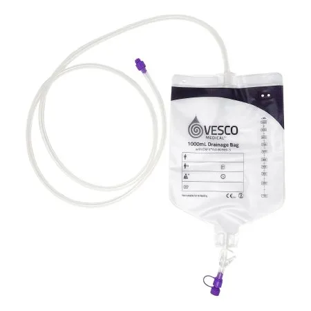 Vesco Medical - VED-012EO - 1000mL ENFit Compatible Drainage Bag, with 30" (75cm) tubing.