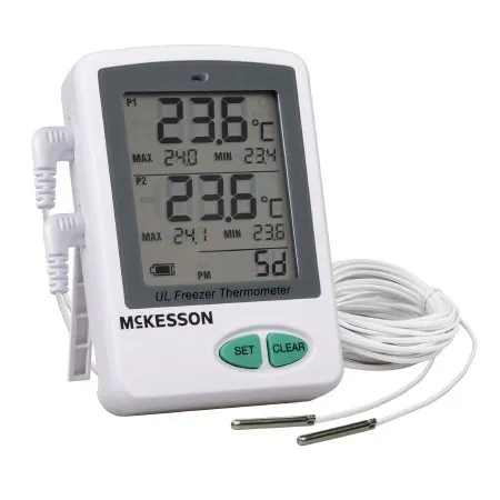 McKesson - MCK8019UL - Ultra-low Temperature Data Logger With Alarm Mckesson Fahrenheit / Celsius -112° To +158°f (-80° To +70°c) 2 Stainless Steel Probes Flip-out Stand Battery Operated