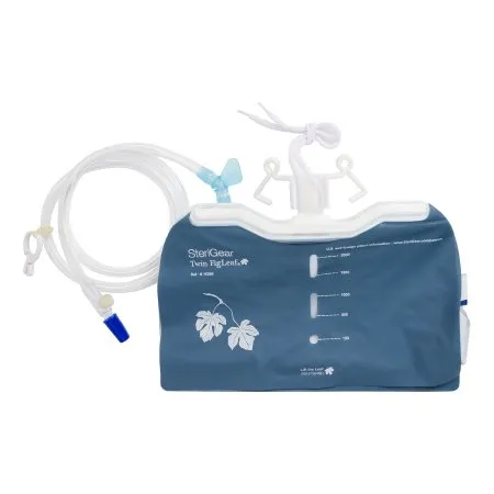 Sterigear - 10286 - The Twin Fig Leaf is a low bed 2000 ml urinary drain bag that has patented, built in, attached covers to hide fluid from view