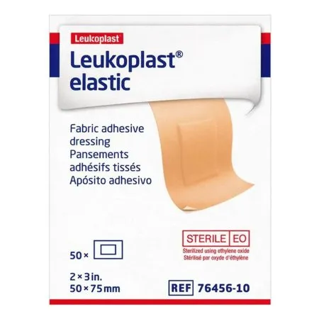 BSN Medical - Leukoplast Elastic - 7645610 - Adhesive Strip Leukoplast Elastic 2 X 3 Inch Cross-Elastic Material Rectangle Tan Sterile