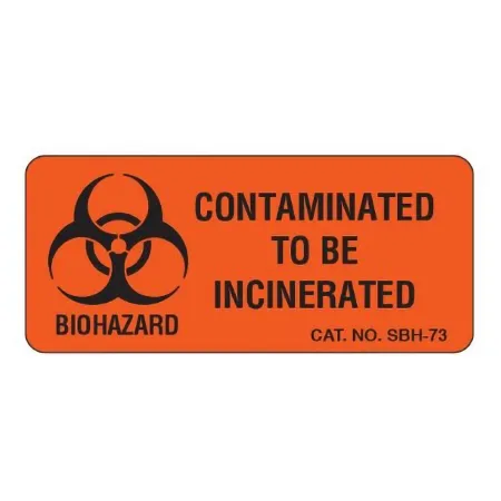 Shamrock Scientific - SBH-73 - Pre-printed Label Shamrock Warning Label Florescent Red Permanent Comtaminated To Be Incinerated Black Biohazard 1 X 2-1/4 Inch