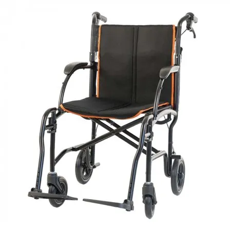 Feather Mobility - Feather Transport w / Brakes - EB-FCTM18-BK-BKC-HB - Transport Chair Feather Transport w / Brakes Aluminum Frame 300 lbs. Weight Capacity Fixed Height Arm Black / Orange