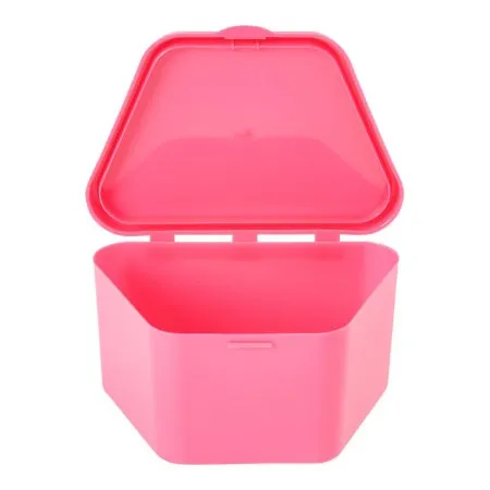 Medline - DYND70294B - Denture Cup 8 Oz. Hot Pink Hinged Lid Single Patient Use