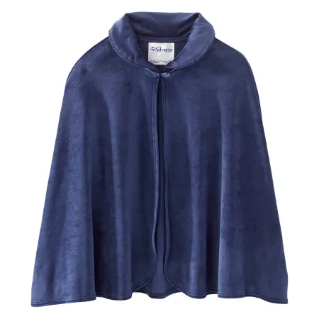 Silverts Adaptive - Sv30290_Nav_Os - Bed Jacket Cape Silverts Navy One Size Fits Most Front Opening Button Closure Female