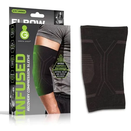 Green Drop Compression - ELB-1450 - Elbow Support Green Drop Small / Medium Pull-on Sleeve Left Or Right Elbow 8 To 12 Inch Elbow Circumference Black