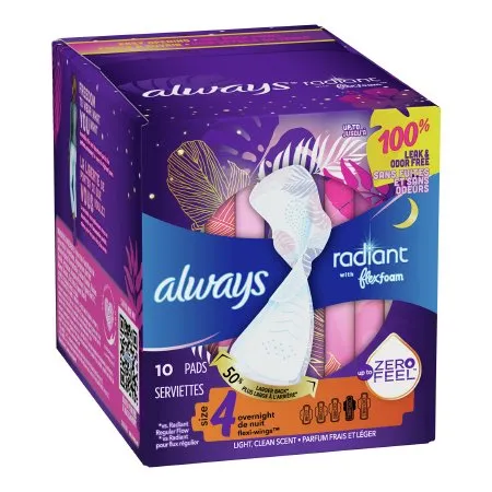 Procter & Gamble - Always Radiant with FlexFoam - 03700081811 - Feminine Pad Always Radiant With Flexfoam Overnight / With Wings Heavy Absorbency
