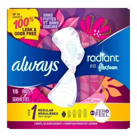 Procter & Gamble - Always Radiant with FlexFoam - 03700095334 - Feminine Pad Always Radiant With Flexfoam With Wings Regular Absorbency