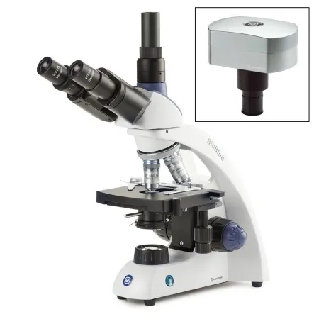 Globe Scientific - BioBlue - EBB-4253-DC18 - Bioblue Compound Microscope Bundle Trinocular Head Semi-plan 4x, 10x, S40x, S100x Oil Immersion 100 To 250vac Mechanical Stage With X-y Translation Stage