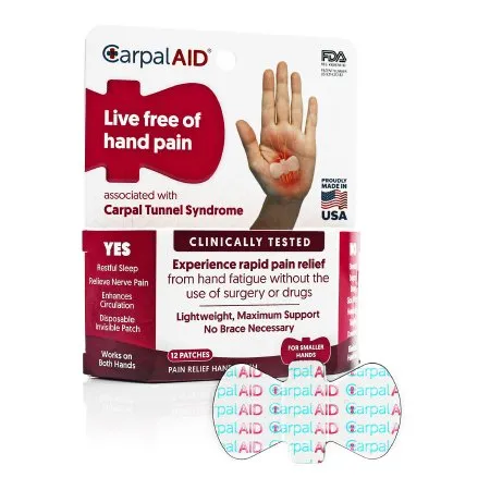 Carpal AID - SM12PK - Hand-based Carpal Tunnel Support Carpal Aid Patch Plastic Left Or Right Hand Clear Small