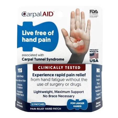 Carpal AID - LG12PK - Hand-based Carpal Tunnel Support Carpal Aid Patch Plastic Left Or Right Hand Clear Large