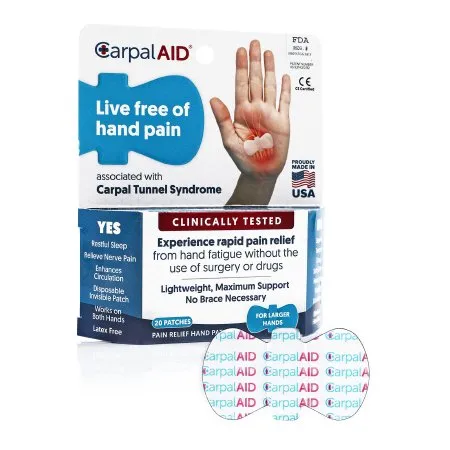 Carpal AID - SM20PK - Hand-based Carpal Tunnel Support Carpal Aid Patch Plastic Left Or Right Hand Clear Small