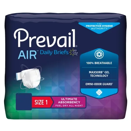 First Quality - Prevail Air  - PVBNG-012CA/1 - Unisex Adult Incontinence Brief Prevail Air Size 1 Disposable Heavy Absorbency