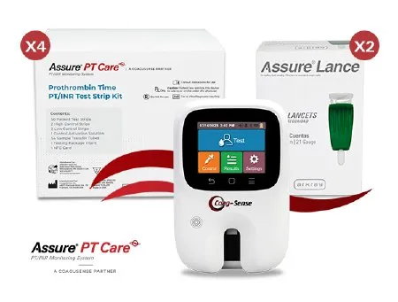 Arkray USA - 351104 - Assure® PT Care Pack 4 Contents  -1- each 350222 Assure® PT Care Meter Kit -4- each 350218 Assure® PT Care Test Strip Kit  -2- each 980121 Assure® 980121 Assure® Lance Safety Lancets  21g  100ct -DROP SHIP ONLY-