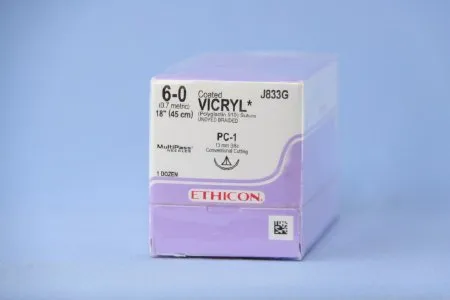 J & J Healthcare Systems - Coated Vicryl - J833G - Absorbable Suture With Needle Coated Vicryl Polyglactin 910 Pc-1 3/8 Circle Precision Conventional Cutting Needle Size 6 - 0 Braided