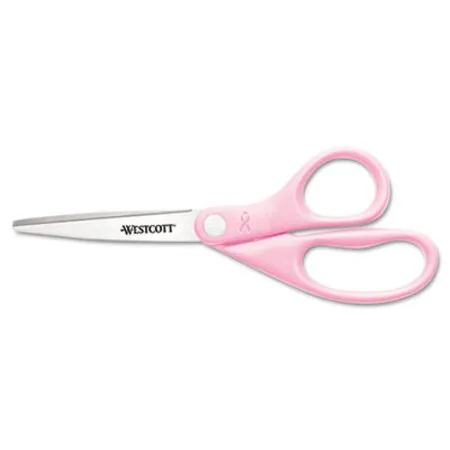 Westcott - ACM-15387 - All Purpose Pink Ribbon Scissors, 8 Long, 3.5 Cut Length, Pink Straight Handle