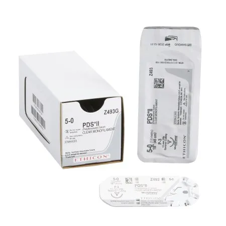J & J Healthcare Systems - PDS II - Z493G - Absorbable Suture With Needle Pds Ii Polydioxanone P-3 3/8 Circle Precision Reverse Cutting Needle Size 5 - 0 Monofilament