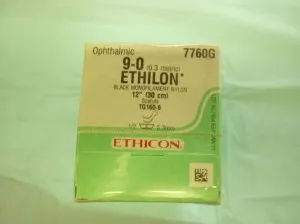 J & J Healthcare Systems - Ethilon - 7760g - Nonabsorbable Suture With Needle Ethilon Nylon Tg160-6 1/2 Circle Spatula Needle Size 9 - 0 Monofilament