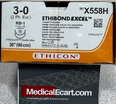Ethicon Suture - X557H - ETHICON ETHIBOND EXCEL POLYESTER SUTURE TAPER POINT SIZE 40 36" GREEN BRAIDED NEEDLE RB1 RB1 3DZ/BX