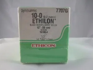 J & J Healthcare Systems - Ethilon - 7707g - Nonabsorbable Suture With Needle Ethilon Nylon Tg160-4 3/8 Circle Spatula Needle Size 10 - 0 Monofilament